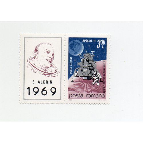 Roumanie- 1 Timbre Neuf Avec Vignette- Espace- Année 1969- E. Aldrin- Apollo 11