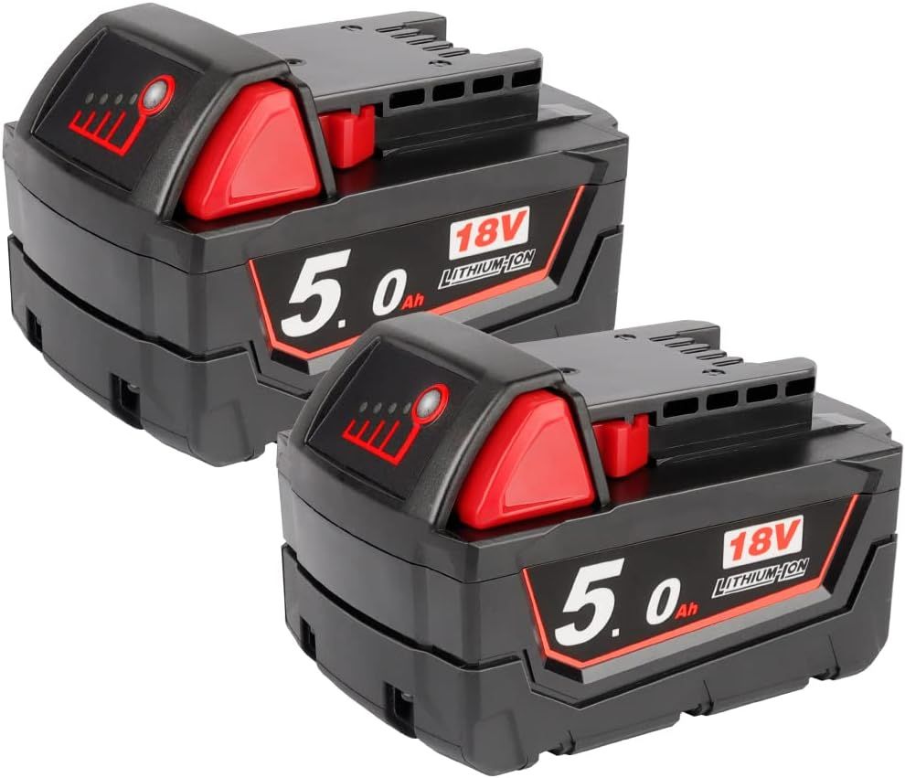 Powarobor 18V 5.0Ah Batterie de Remplacement pour Milwaukee M18 M18B5 Batteries,Pack de 2