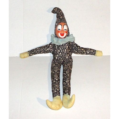 Clown Ancien Peluche Poupée De Chiffon Doudou Arlequin 42 Cm