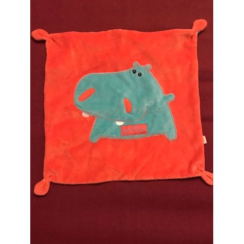 Doudou Plat Popo L'hippo Dpam Carré Orange Vert Rayé Hippopotame Du Pareil Au Même 27 Cm