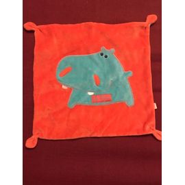 Doudou Plat Popo L'hippo Dpam Carré Orange Vert Rayé Hippopotame Du Pareil Au Même 27 Cm