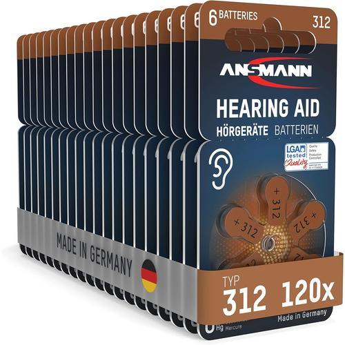 ANSMANN Piles auditives 312 Lot de 120 Piles Bouton pour Aides auditives P312 ZL3 PR41 Piles Plates pour appareils auditifs