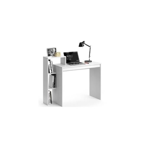 Bureau Informatique Meuble En Bois Blanc Design Moderne Compartiment Ouvert Étagère Bibliothèque Table D'ordinateur Pc Maison Chambre Salon