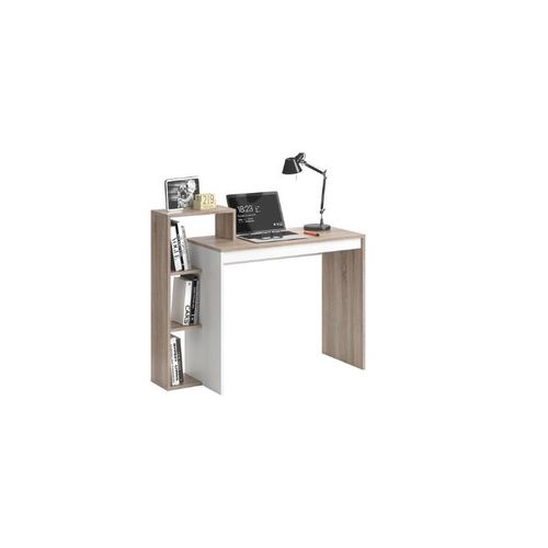 Bureau Informatique Meuble En Bois Sonoma Et Blanc Design Moderne Compartiment Ouvert Étagère Bibliothèque Table D'ordinateur Pc Maison Chambre Salon