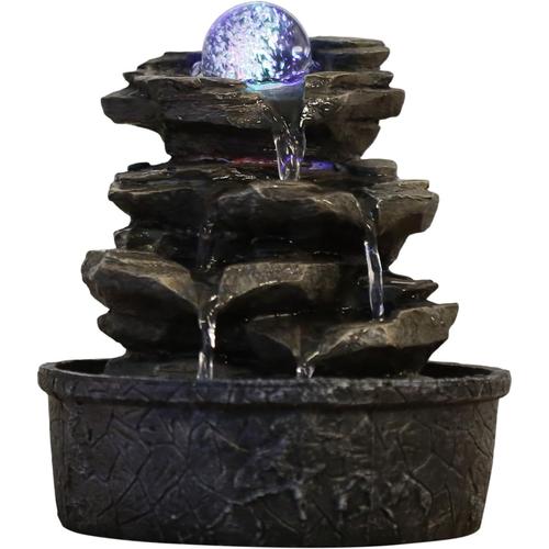 Fontaine d’Intérieur Little Rock - Cascade Nature Effet Pierre avec Lumière LED Coloré - Décor de Table Zen Idéal Méditation et Détente - Objet Feng Shui Bonheur - H 23cm