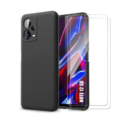 Hqselection ® Coque Silicone Noir Mat Pour Xiaomi Poco X5 5g/Redmi Note 12 5g + 2 Verre Trempé Film Protection Écran - Anti Rayures - Ultra Résistant Dureté 9h