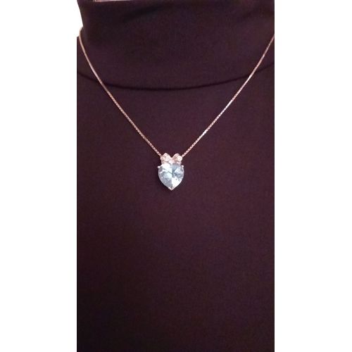 Collier Or Blanc 18k Pendentif Coeur Bleu