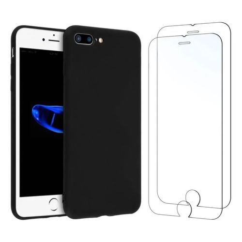 Hqselection ® Coque Silicone Noir Mat Compatible Avec Iphone 6 /6s + 2 Film De Protection D'écran En Verre Trempé Transparent - Anti Rayures - Ultra Résistant Dureté 9h