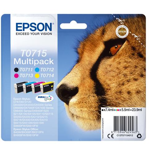 Epson T0715 Multipack (Guépard) - Pack 4 cartouches d'encre - noir, cyan, magenta, jaune (T0711, T0712, T0713, T0714)