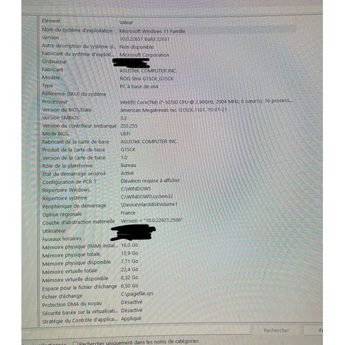 PC Gamer Intel Core i7-10700 - Ram 16 Go - DD 512 Go