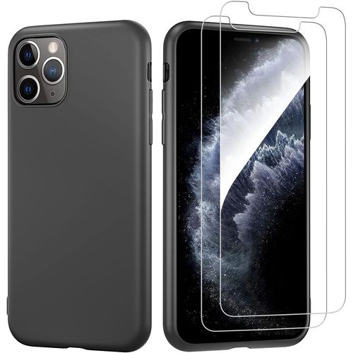 Hqselection ® Coque Silicone Noir Mat Compatible Avec Iphone 11 Pro + 2 Film De Protection D'écran En Verre Trempé Transparent - Anti Rayures - Ultra Résistant Dureté 9h