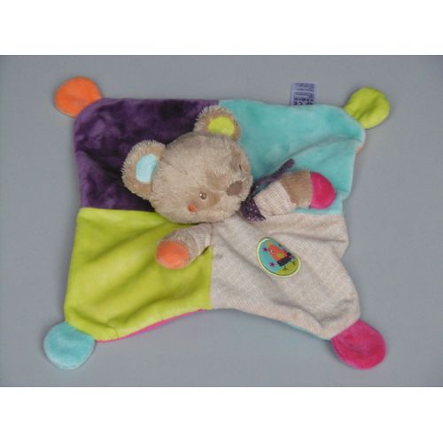 Doudou ours beige plat multicolore oiseau poule Simba Toys Gémo