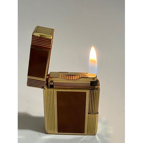 Briquet Dupont Plaqué Or Laqué De Chine Marron Clair 