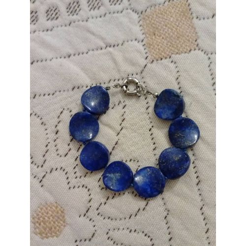 Bracelet En Lapis Lazulis Et Attache En Métal Argenté.