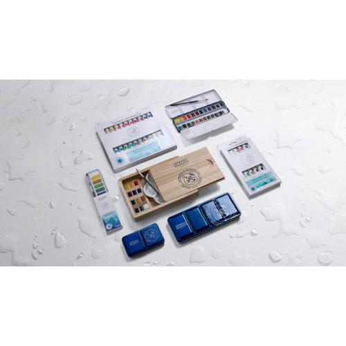 Coffret En Bois Lefranc Bourgeois Aquarelle Fine 12 Demi Godets + Accessoires