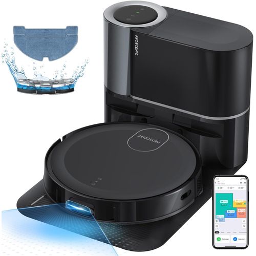 proscenic X1 Aspirateur Robot, Robot Aspirateur Laveur 2 en 1,Station d'auto-vidage, Navigation Intelligent, Nettoyage Personnalisé, idéal pour différents Type de Sol/Poils Contrôle APP, SIRI, Alexa