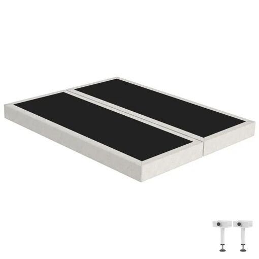 Sommier tapissier SR15 beige 2x90x200 Lattes bois massif - H.15 cm - Made in France