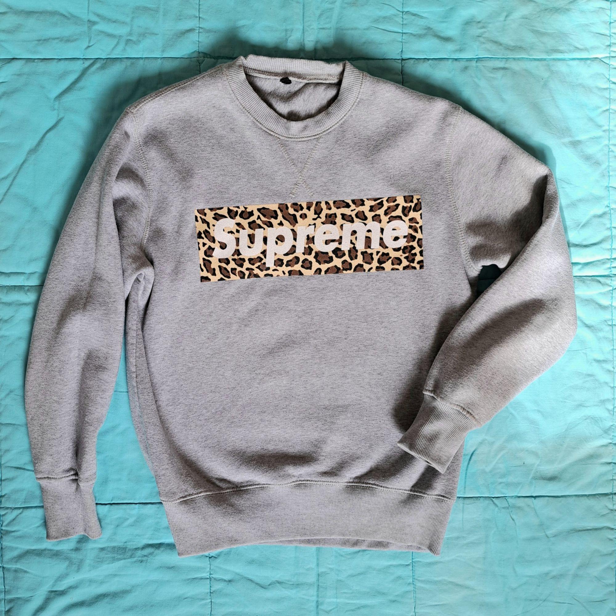 sweat SUPREME manches longues pull gris leopard S 36 homme femme fille garcon collection rare Rakuten