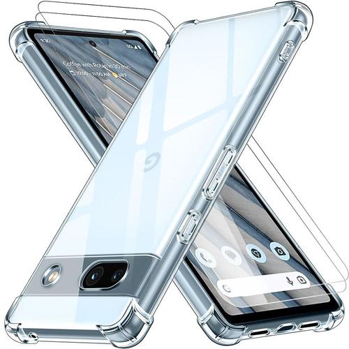 Coque Pour Google Pixel 7a - Tpu Antichoc Transparente + 2 Verres Trempés Vitre Protection (Pas Pour Google Pixel 7) - E.F.Connection