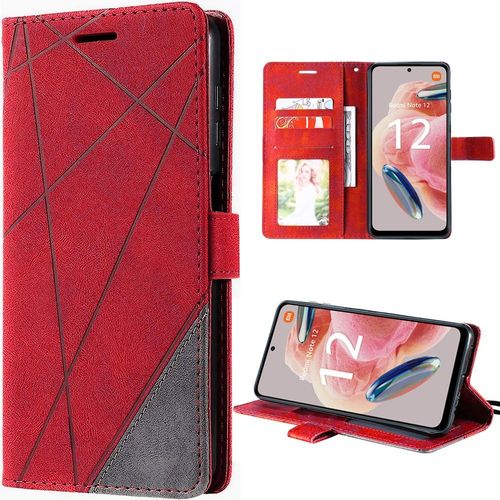 Coque Pour Xiaomi Redmi Note 12 4g, Rouge, Étui Rétro Antichoc En Cuir Pu, Avec Porte-Cartes Et Support (Pas Pour Redmi 12) - E.F.Connection
