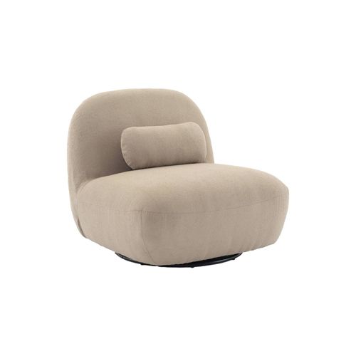 Fauteuil Pivotant 360° En Bouclette Texturée Taupe. Piètement En Métal Noir Mat - Spino