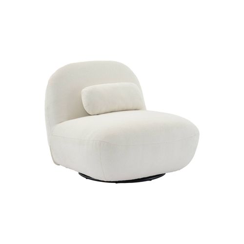 Fauteuil Pivotant 360° En Bouclette Texturée Blanc Crème. Piètement En Métal Noir Mat - Spino