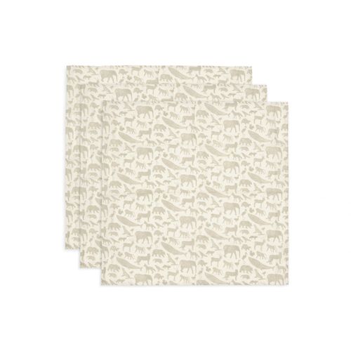 Lot De 3 Lange Gaze De Coton 70 X 70 Cm Animals Olive Green - Jollein