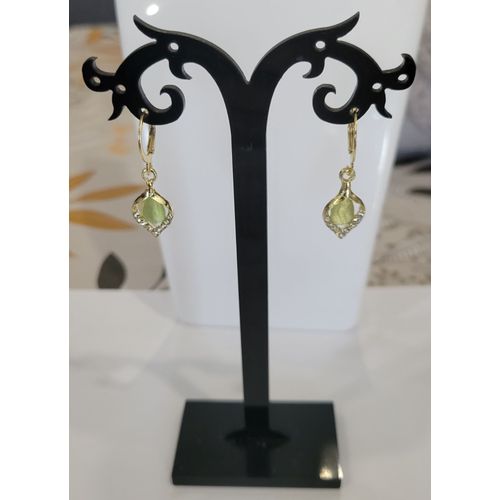 Boucles D'oreilles Anneaux Feuille Verte Strass ! Neuf!