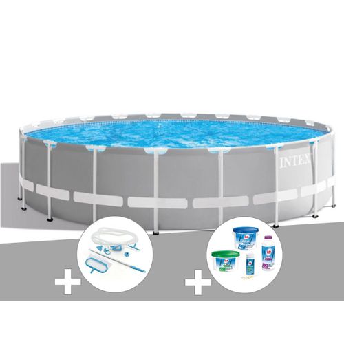 Kit piscine tubulaire Intex Prism Frame ronde 6,10 x 1,32 m + Kit d'entretien + Kit de traitement au chlore