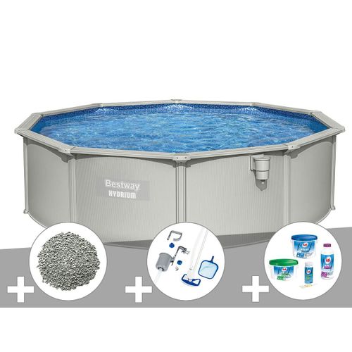 Kit piscine acier ronde Bestway Hydrium 4,60 x 1,20 cm + 10 kg de zéolite + Kit de traitement au chlore + Kit d'entretien Deluxe