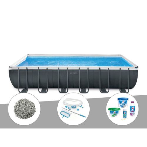 Kit piscine tubulaire Intex Ultra XTR Frame rectangulaire 7,32 x 3,66 x 1,32 m + 20 kg de z?olite + Kit de traitement au chlore + Kit d'entretien