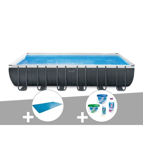 Kit piscine tubulaire Intex Ultra XTR Frame rectangulaire 7,32 x 3,66 x 1,32 m + B?che ? bulles + Kit de traitement au chlore