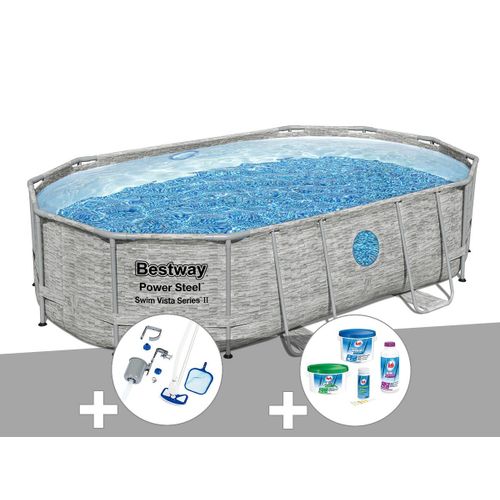 Kit piscine tubulaire ovale Bestway Power Steel SwimVista avec hublots 4,88 x 3,05 x 1,07 m + Kit de traitement au chlore + Kit d'entretien Deluxe