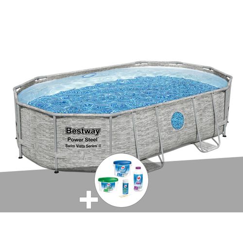 Kit piscine tubulaire ovale Bestway Power Steel SwimVista avec hublots 4,88 x 3,05 x 1,07 m + Kit de traitement au chlore