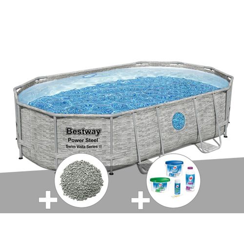 Kit piscine tubulaire ovale Bestway Power Steel SwimVista avec hublots 4,88 x 3,05 x 1,07 m + 10 kg de zéolite + Kit de traitement au chlore
