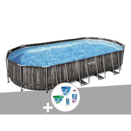 Kit piscine tubulaire ovale Bestway Power Steel décor bois 7,32 x 3,66 x 1,22 m + Kit de traitement au chlore