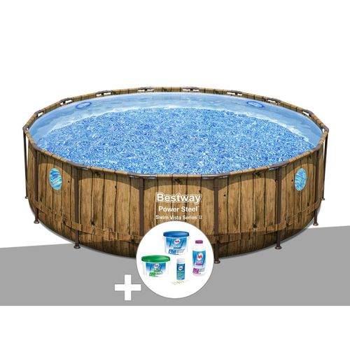 Kit piscine tubulaire ronde Bestway Power Steel avec hublots 4,88 x 1,22 m + Kit de traitement au chlore