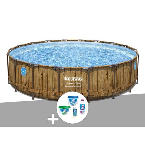 Kit piscine tubulaire ronde Bestway Power Steel avec hublots 5,49 x 1,22 m + Kit de traitement au chlore