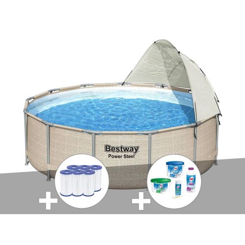 Kit piscine tubulaire ronde Bestway Power Steel 3,96 x 1,07 m + 6 cartouches de filtration + Kit de traitement au chlore