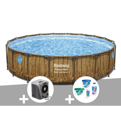 Kit piscine tubulaire ronde Bestway Power Steel avec hublots 5,49 x 1,22 m + Kit de traitement au chlore + Pompe à chaleur