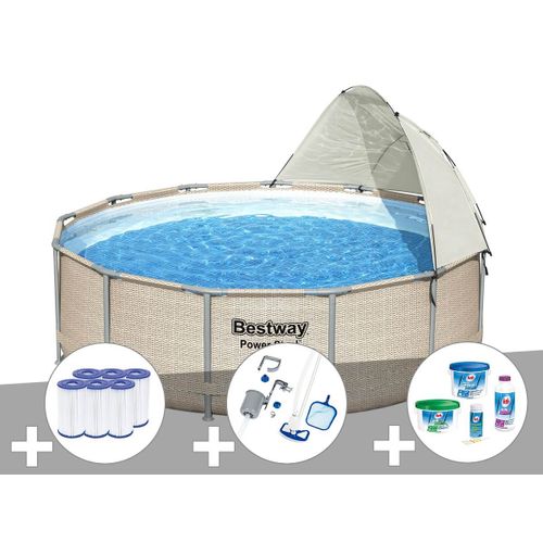 Kit piscine tubulaire ronde Bestway Power Steel 3,96 x 1,07 m + 6 cartouches de filtration + Kit de traitement au chlore + Kit d'entretien Deluxe