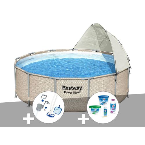 Kit piscine tubulaire ronde Bestway Power Steel 3,96 x 1,07 m + Kit de traitement au chlore + Kit d'entretien Deluxe