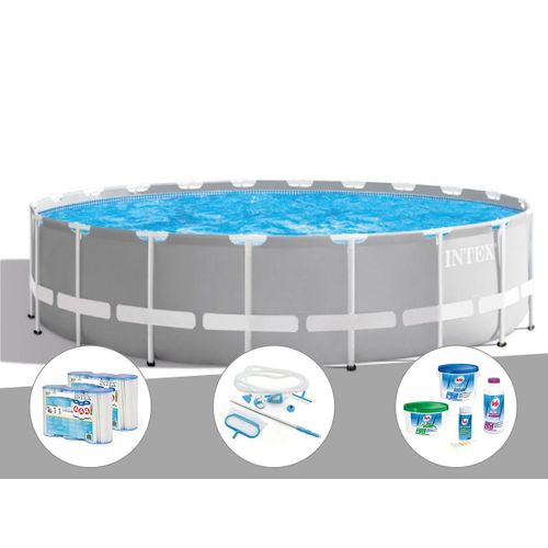 Kit piscine tubulaire Intex Prism Frame ronde 6,10 x 1,32 m + 6 cartouches de filtration + Kit d'entretien + Kit de traitement au chlore