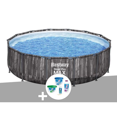 Kit piscine tubulaire ronde Bestway Steel Pro Max décor bois, 4,27 x 1,07 m + Kit de traitement au chlore