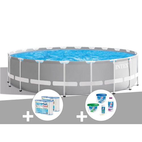 Kit piscine tubulaire Intex Prism Frame ronde 6,10 x 1,32 m + 6 cartouches de filtration + Kit de traitement au chlore