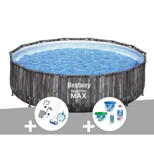 Kit piscine tubulaire ronde Bestway Steel Pro Max décor bois, 4,27 x 1,07 m + Kit de traitement au chlore + Kit d'entretien Deluxe