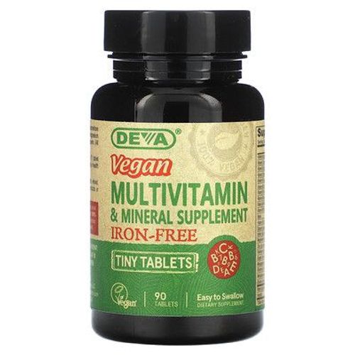 Deva Complément Minéral & Multivitaminé Vegan, Sans Fer, 90 Mini-Comprimés 