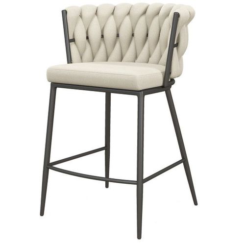 Tessa-Fauteuil De Bar En Tissu Vanille Et Métal Noir Mat