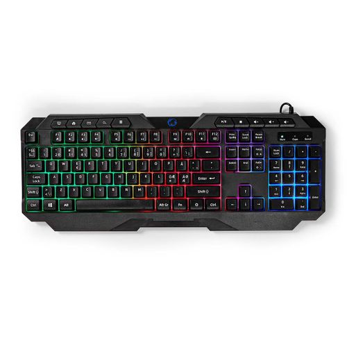 Nedis Clavier de jeu filaire USB Type-A Clés à membrane LED QWERTY Dispostion Hollande Alimenté par port USB Longueur du câble d'alimentation: 1.30 m Multimédia