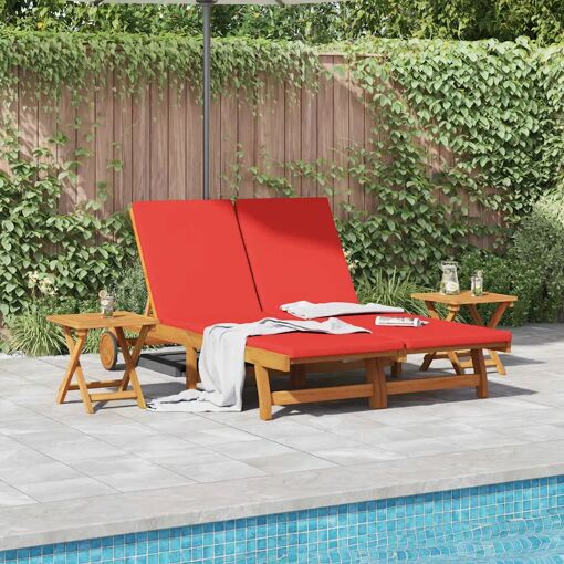 Vidaxl Transat Avec Coussin Rouge Bois D'acacia Massif